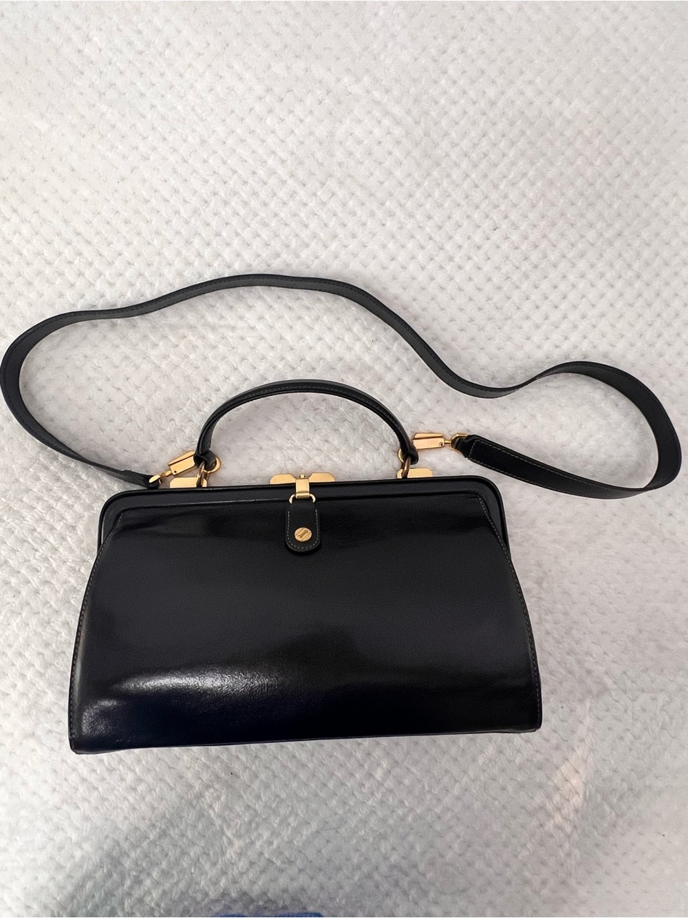 GOLDPFEIL Germany Vintage Black Leather Structured Satchel Top Handle Bag